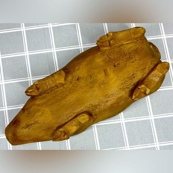 Pig Bowl Resin that Looks Like Wooden Hand Carved Unique Farmhouse Decor Vessel - Picture 6 of 9